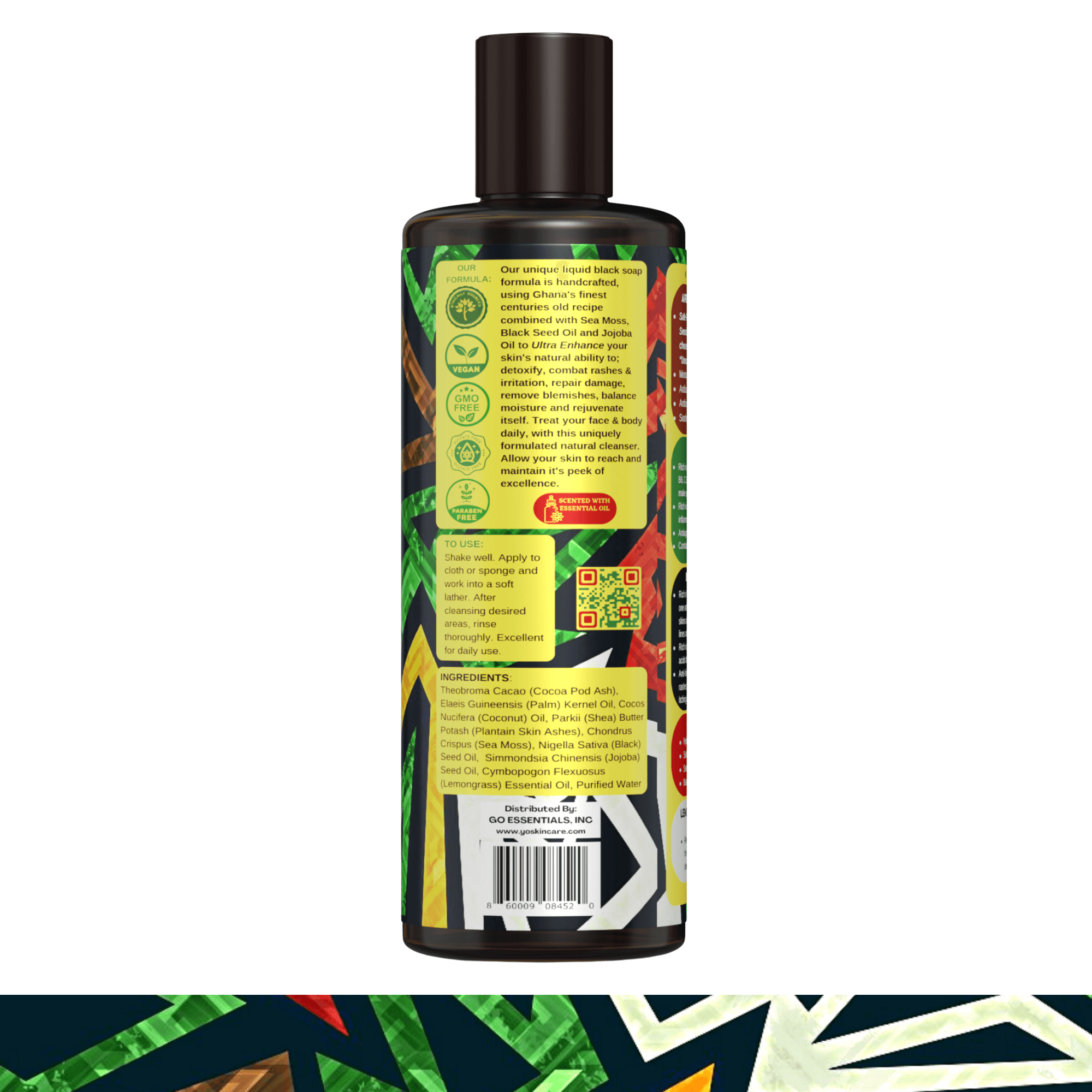 African Black Soap with Sea Moss, Black Seed &amp; Jojoba Oil, Face &amp; Body Wash, Lemongrass, 8 oz