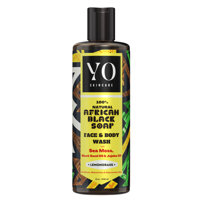 African Black Soap with Sea Moss, Black Seed &amp; Jojoba Oil, Face &amp; Body Wash, Lemongrass, 8 oz