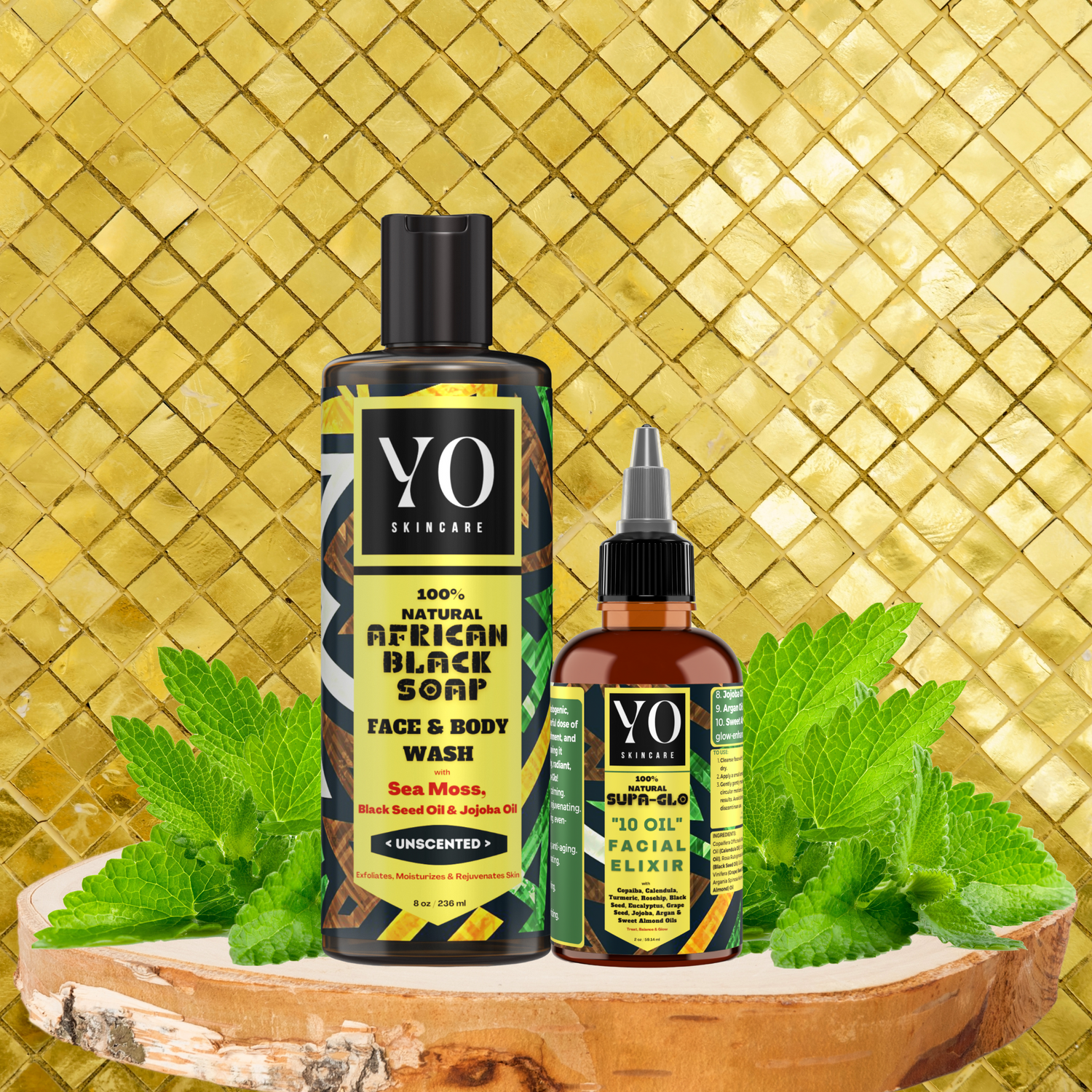 Combo Pack - African Black Soap With Sea Moss, Black Seed &amp; Jojoba Oil With Supa Glo 10 Oil Facial Elixir