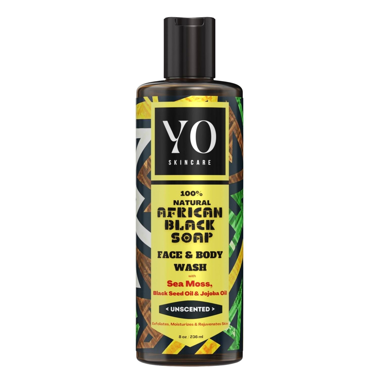 African Black Soap with Sea Moss, Black Seed & Jojoba Oil, Face & Body Wash, Unscented, 8 oz