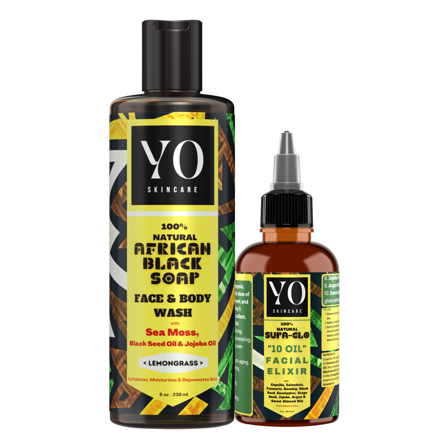 Combo Pack - African Black Soap With Sea Moss, Black Seed &amp; Jojoba Oil With Supa Glo 10 Oil Facial Elixir